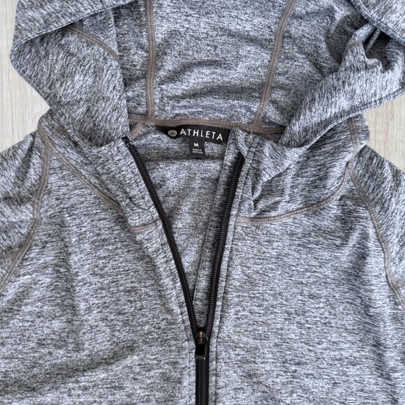 Athleta Gray Space Dye Zip Hoodie Jacket Thumbholes Athletic Womens M - Picture 3 of 4
